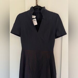 NWT Akris Punto Laser Cut Polka Dot Short Sleeve Dress Navy Blue and Orange | 6